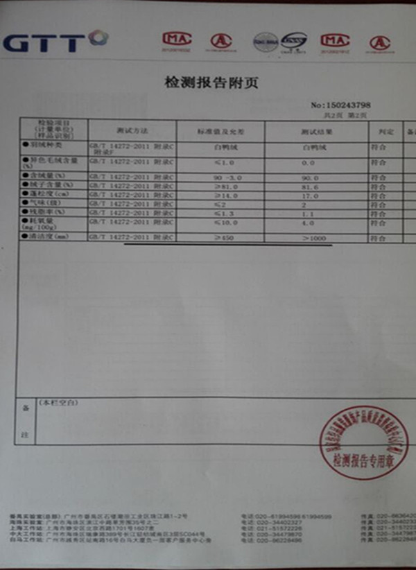 羽绒检测报告2